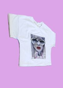 Футболка дитяча вкорочена з коротким рукавом для дівчинки голографічний малюнок