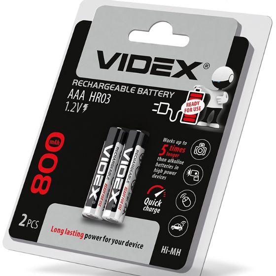 Акумулятор AAA/HR03 800mAh (бл-2шт) Videx