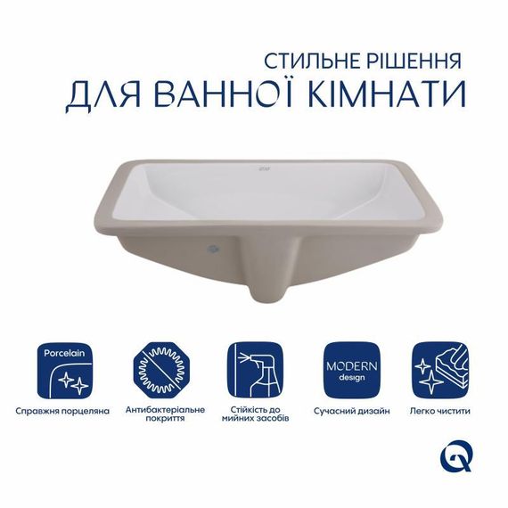 Комплект Qtap Stork: Раковина врізна прямокутна 535x365x190 мм White + Донний клапан PU02O | Зображення 2