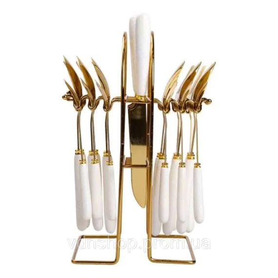 Набір столових приборів на підставці 24 предмети столовий набір на 6 персон Білий HP-20-49 | Зображення 2