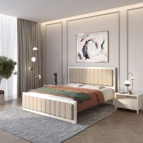Односпальне дерев'яне ліжко Mebigrand Барселона Б1 Айворі (S0505Y30R)/Аляска 23 (Бежевий) 90х190 см (MBG-11672)
