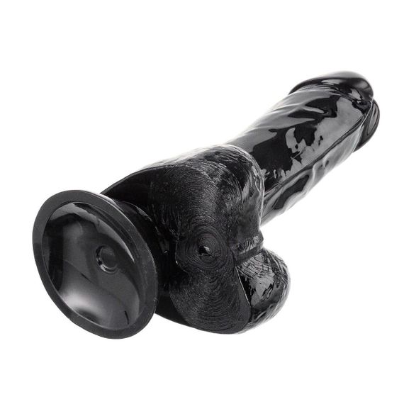 Реалистичный фаллоимитатор черного цвета с мошонкой на присоске 22 см | Зображення 6