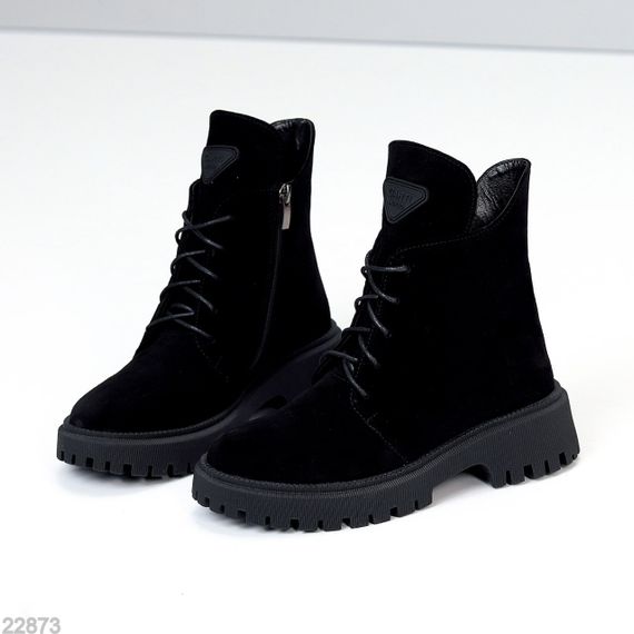 Круті зимові чорні черевики натуральна замша стильний декор | Зображення 1