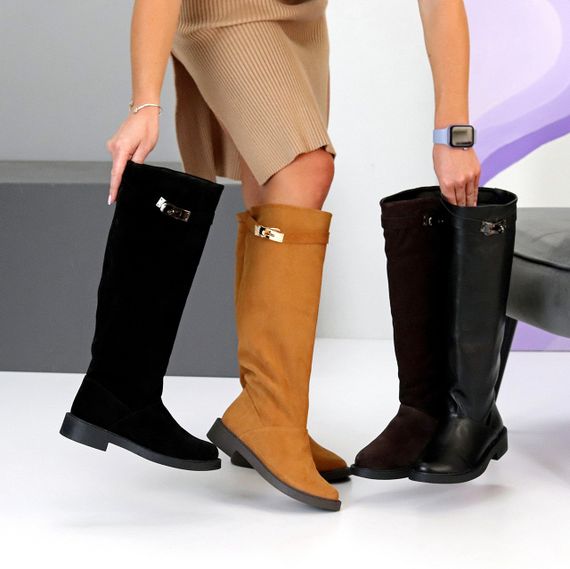 Хітові замшеві чоботи труби жокейки на флісі колір Camel | Зображення 9