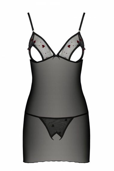 Соблазнительная сорочка с вырезами на груди и трусики с вырезом Passion LOVELIA CHEMISE S/M Черный | Зображення 4