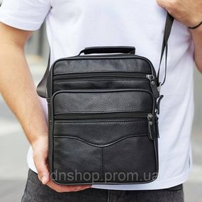 Чоловіча барсетка через плече 26х20.5х8 / месенджер наплічний з натуральної шкіри, чорний