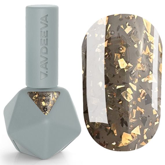 База для нігтів Victoria Avdeeva Magic Base 06 (глибокий графітовий із сяючою золотою поталлю) 12 мл HEMA & TPO FREE | Зображення 3