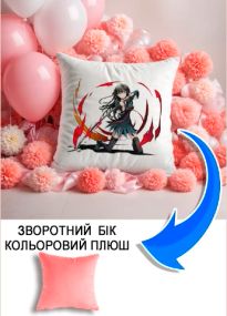 Подушка плюшева Мерч Крафт Дизайн з принтом аніме Tendo Kisara рожевий плюш квадратна 33х33 см