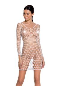 Бодистокинг-платье с глубоким воротом Passion BS093 длинные рукава, Белый, Свадебное бельё, One Size, ONE SIZE