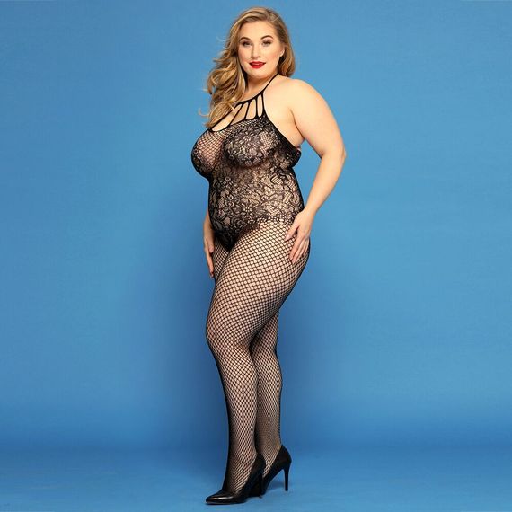 Сітчастий бодістокінг JSY «Відверта Мадлен» Plus Size, Black, імітація боді, мереживо, доступ | Зображення 2