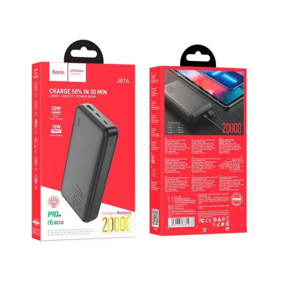 Зовнішній акумулятор HOCO J87A Tacker PD20W+QC3.0 power bank(20000mAh) Black | Зображення 4