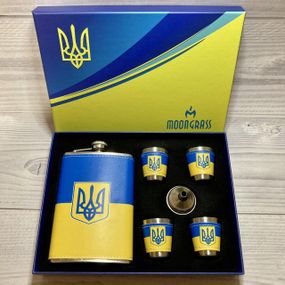 Подарочный набор MOONGRASS 6в1 с флягой, рюмками, лейкой Герб Украины 🇺🇦 WKL-006