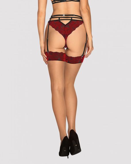 Панчохи під пояс із оксамитовою коронкою Obsessive Sugestina L/XL Natural/red sexstyle | Зображення 5