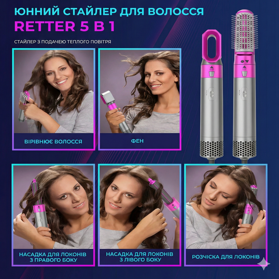 Стайлер для укладки волос Hot Air Styler 5в1 с эффектом Коанда, 1000 Вт, 5 насадок, с кейсом | Зображення 2