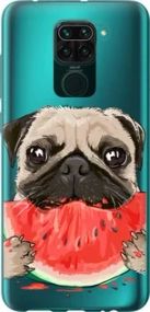 Чехол на Xiaomi Redmi Note 9 Мопс и арбуз из пластика FCh_085483