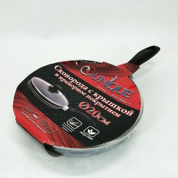 Сковорода з кришкою та антипригарним покриттям UNIQUE UN-5162 20 см, Сковорода фірмова для приготування | Зображення 2