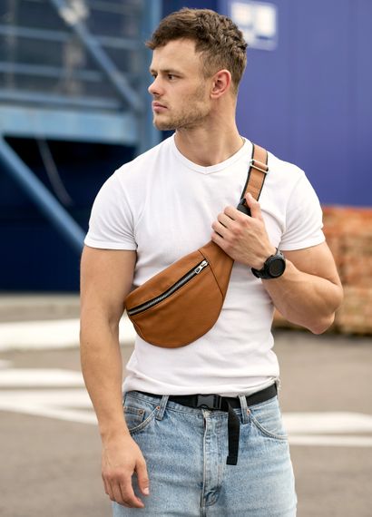 Чоловіча сумка на пояс бананка Sambag Soho BSS Натуральна руда шкіра (82113121wm)