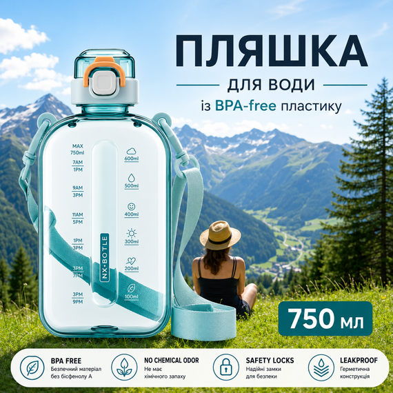 Спортивна пляшка для води SPORT (750 мл) — BPA-free пластик, берюзова | Зображення 9
