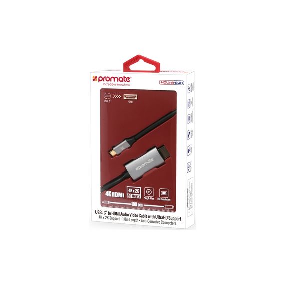 Кабель мультимедийный USB-C to HDMI hdlink-60h.grey Promate (hdlink-60h.grey) | Зображення 1