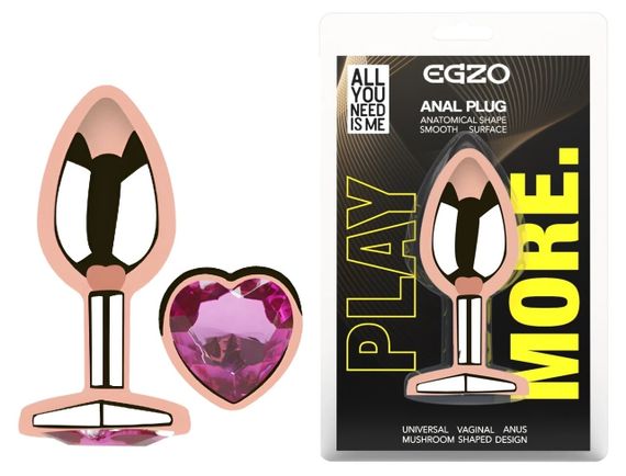 Анальная пробка EGZO Rose Gold Heart Plug M с кристаллом из нержавеющей стали, розовое золото Sex Aura