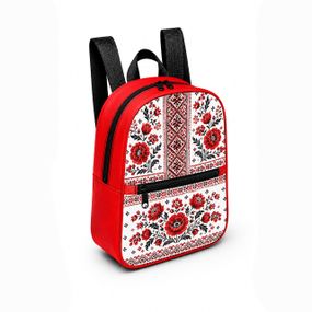Дитячий міні-рюкзак червоний з принтом Вишиванка Український Орнамент для дівчинки 28×24×10 см міні-сумка дитяча (5325)