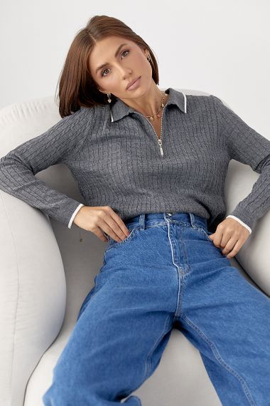 В'язане поло з довгими рукавами - сірий цвет, ONE SIZE (є розміри) | Зображення 4