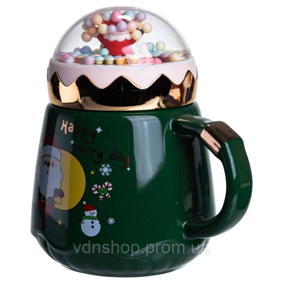 Чашка фарфоровая с крышкой Christmas 400 (мл) Зеленый Yiwu FM-CS-41A | Зображення 3