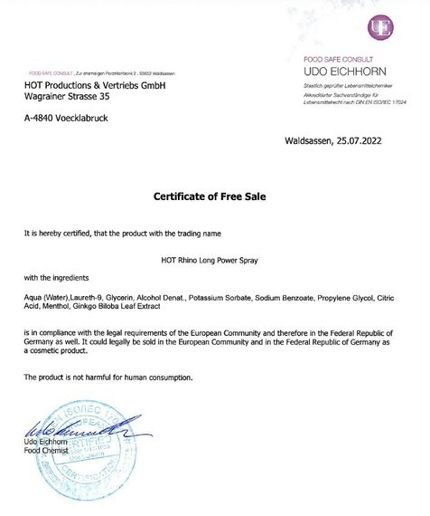 Спрей пролонгатор для чоловіків HOT RHINO, 10 мл Sex Aura | Зображення 4