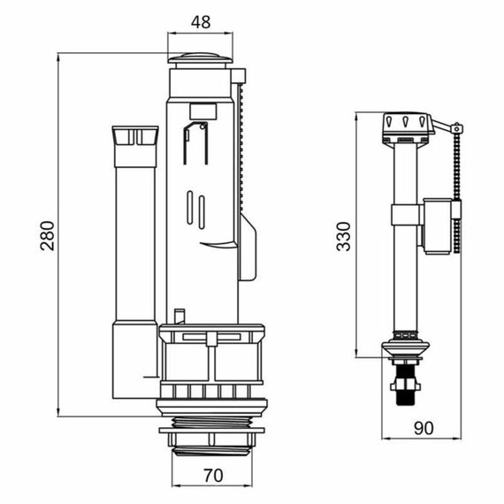 Qtap GB комплект арматури для бачка унітаза з подвійною круглою кнопкою змиву 4,8 см і клапаном нижнього подавання води, 3/6L CHR | Зображення 1