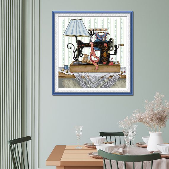 Набір для вишивання за нанесеною на канву схемою "Sewing Machine". AIDA 14CT printed 28*30 см | Зображення 9