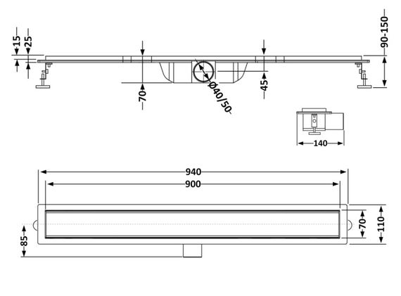 Линейный трап Qtap Taurus Tile900 из нержавеющей стали с сухим затвором под плитку QTTAUTILE900 | Зображення 4