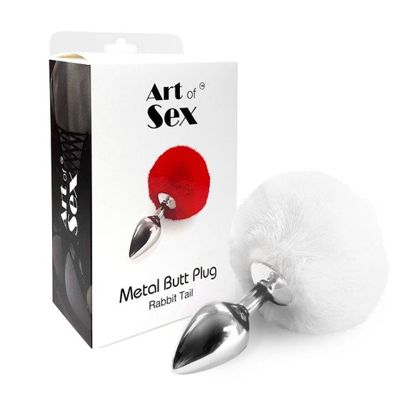 Металлическая анальная пробка М Art of Sex - Metal Butt plug Rabbit Tail, Белый | Зображення 2