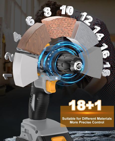 Аккумуляторная дрель, электрическая дрель 21 В, набор комбинированных дрелей 42 Н·м с 2 батареями 2,0 А·ч, пат | Зображення 3