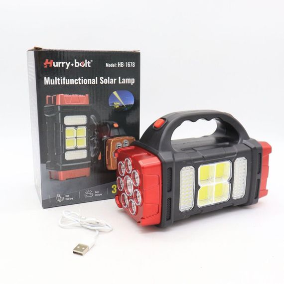Кемпінговий ліхтар з сонячною панеллю та PowerBank, 2400mAh, USB, Hurry Bolt HB-1678, Червоний / Ручний LED ліхтар | Зображення 9