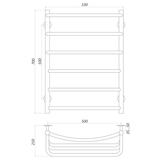 Рушникосушарка UNIO LКD W 700-500-6 Драбинка Каскад Дуга (20868) | Зображення 1