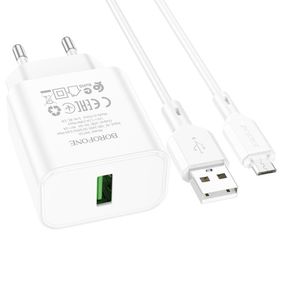 Мережевий Зарядний Пристрій Borofone BA72A Spring QC3.0 Micro Колір Білий