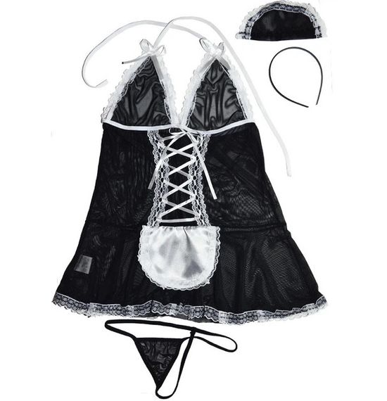 Французька покоївка Noir Désir - мереживний еротичний комплект (Plus Size XXXL) | Зображення 3