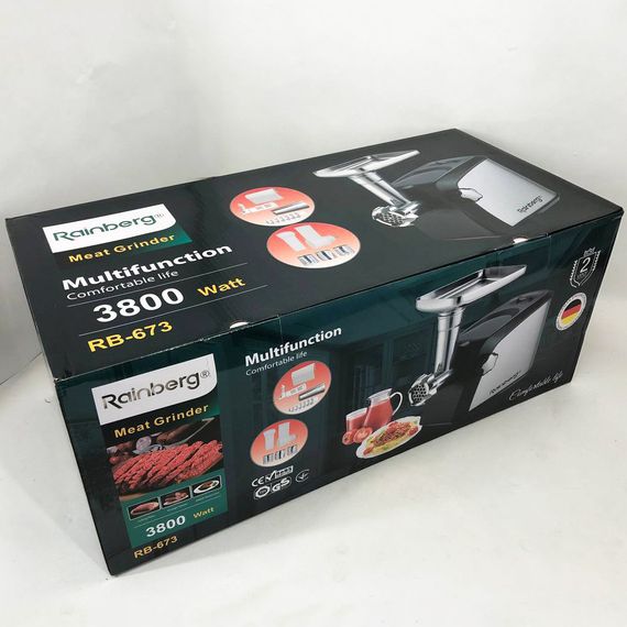М'ясорубка 3 в 1 Rainberg RB-673, Електрична м'ясорубка 2в1, М'ясорубка крупна 'професійна PG-80 | Зображення 1