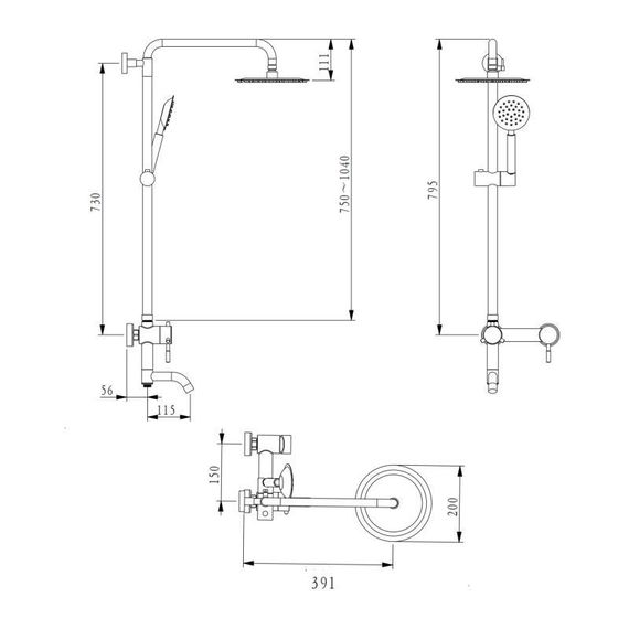 Душевая система универсальная Brinex Pure 1030 на 3 потребителя  Nickel BRIPUR1030NKL | Зображення 1