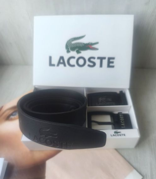 Чоловічий шкіряний набір Lacoste ремінь+ дві пряжки black | Зображення 2
