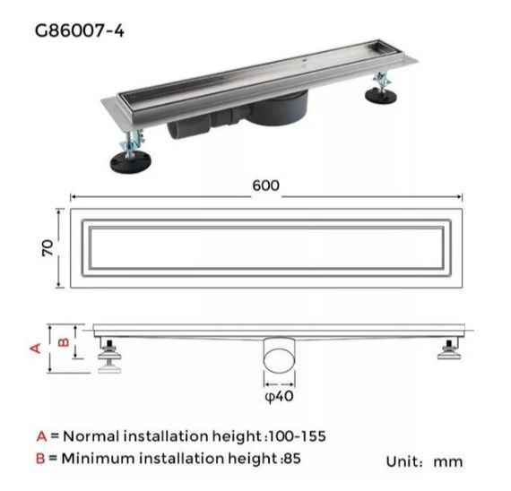 Душовий трап під плитку Gappo 70х600 мм, нержавіюча сталь G86007-4 | Зображення 1