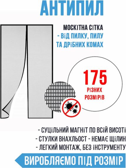 Москітна сітка для дверей Антипил (на магнітах) A 65*200 см