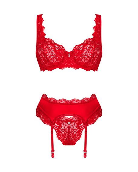 Комплект с поясом для чулок Obsessive Amor Cherris set Красный L/XL | Зображення 2