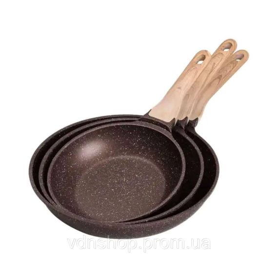 Набір сковорідок із 3 предметів із товстим дном з алюмінію MGC кавовий HP-4-410CO