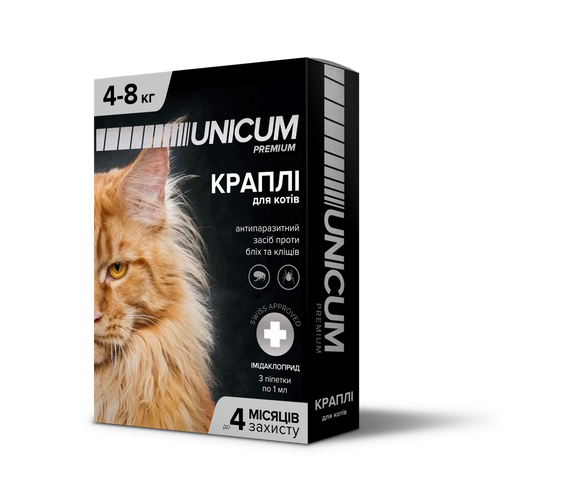 Краплі від бліх та кліщів на холку для котів Unicum premium 4-8 кг (імідаклоприд)/10