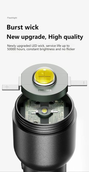Ліхтарик Philips USB акумуляторний 18650 №1236 — 4 режими, LED, водозахист | Зображення 4