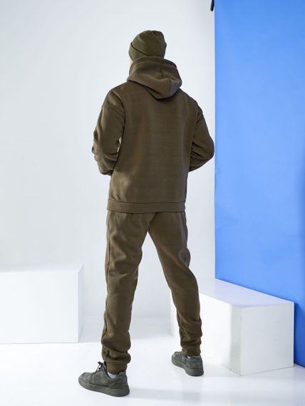 Мужской теплый спортивный костюм на флисе двойка KI503 цвет хаки, размер 46/48 | Зображення 3