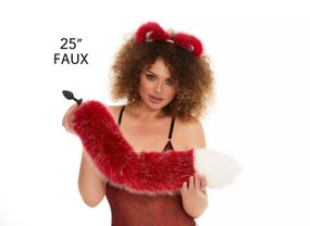 Анальний хутряний хвіст без пробки, Темно-червоний з білим кінчиком, OKOVA 60см. Sex Aura