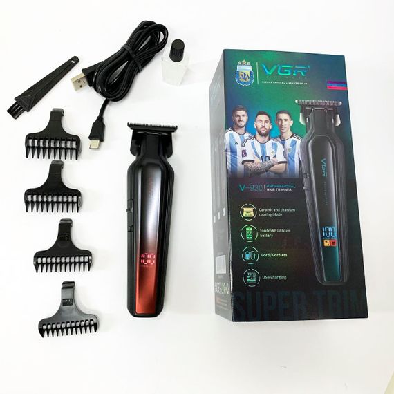 Професійний триммер для бороди та вусів з керамікою VGR V-930 насадки 1-7 мм. Колір: червоний | Зображення 8