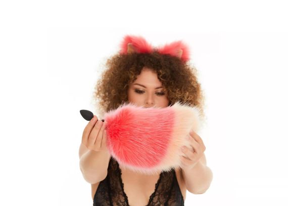 Анальний хутряний хвіст без пробки, Яскраво-рожевий з персиковим кінчиком, OKOVA sexstyle | Зображення 3